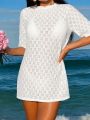 SHEIN Swim BohoFeel Women'S Solid Color Round Neck Cover Up