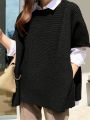Plus Size Women'S Short Sleeved Sweater With Side Slits