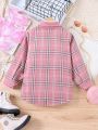 Young Girl Plaid Print Contrast Sequin Pocket Patched Shirt Without Tee