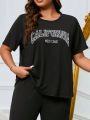 Plus Size Alphabet Printed Sleepwear Top