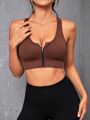 Women's Seamless High Elasticity Zipper Front Sports Bra