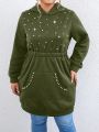 SHEIN Essnce Women's Plus Size Hoodie With Mixed Bead Accents Thermal