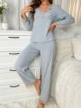 Ladies' Lace Panel & Woven Ribbon Pajama Set