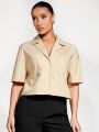 SHEIN BASICS Women'S Short Sleeve Drop Shoulder Shirt