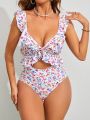 SHEIN Swim Vcay Women'S Floral Print Ruffled One Piece Swimsuit