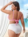 SHEIN Swim Basics Plus Size Women'S Printed Swimwear Top With Ruched Detail