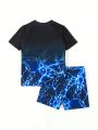 Boys' Lightning & Letter Print Short Sleeve T-Shirt And Shorts Swimsuit Set
