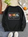 Plus Slogan Graphic Drop Shoulder Sweatshirt