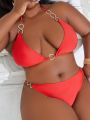 SHEIN Swim SXY Plus Size Halter Neck Ring Detail Two-piece Swimsuit