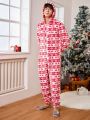 Men Christmas Print Hooded Teddy Sleep Onesie