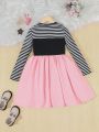 SHEIN Kids QTFun Tween Girl Striped & Cartoon Graphic Dress