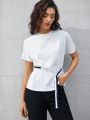 SHEIN BIZwear Women'S Short Sleeve T-Shirt With Woven Trim Design