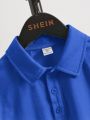 SHEIN Tween Boys' Casual Comfort Solid Color Button Half Placket Polo Shirt