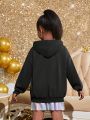 SHEIN Kids Cooltwn Tween Girl 1pc Slogan & Butterfly Print Kangaroo Pocket Hoodie