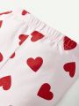 Cozy Cub Infant Girls' Love Heart & Letter Print Round Neck Top With Heart Print & Solid Color Pants Four-Piece Set