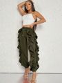 Katalyst Kouture Ruffle Trim Drawstring Waist Ruffle Trim Pants