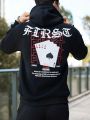 Loose Fit Men's Poker Cards & Letter Print Hoodie And Pants Set