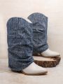 Women's Denim Patchwork Ankle Boots