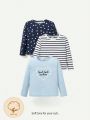 Cozy Cub Baby Girls' 3pcs/set Cartoon Patterned Crew Neck Pullover Tops