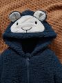 SHEIN Baby Boy Cartoon Embroidery 3D Ears Design Hooded Teddy Jumpsuit