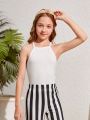 SHEIN Kids EVRYDAY Tween Girls' Knitted Solid Color Fitted Casual Camisole Vest