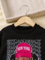 SHEIN Kids FANZEY Young Girl Letter Graphic Sweatshirt & Pleated Skirt