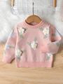 Baby Girls' 3d Flower Pattern Long Sleeve Sweater