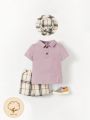 Cozy Cub Baby Boy Polo Shirt & Plaid Shorts & Hat