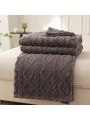 1pc 3d Embossed Solid Color Single Layer Coral Fleece All Seasons Blanket For Sofa Cover