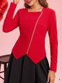 SHEIN Clasi Valentine's Day Women Solid Color Bias Zip Jacket