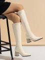 Women's Fashionable Boots, Beige, Over-the-knee High, Block Heel, Comfortable And Versatile