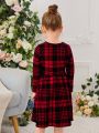 SHEIN Kids FANZEY Toddler Girls Plaid Print Dress Without Belt