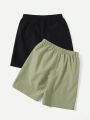 SHEIN Kids EVRYDAY Boys' Casual Comfortable Horse Riding Pattern Printed Shorts (Two Colors, One Of Each)