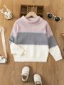 SHEIN Kids EVRYDAY Young Girl Color Block Mock Neck Sweater