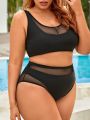 SHEIN Swim BAE Women'S Plus Size Mesh Splice Swimsuit Set