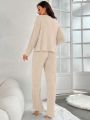 Women's Solid Color Ribbed Knit Lounge Wear Set