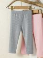 5pcs Baby Girls' Simple Rib Knit Trousers