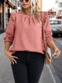 SHEIN CURVE+ Plus Size Women's Back Button Decorated Shirt With Ruffle Hemline