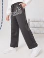 SHEIN Teenage Boys' Leisure Straight Sweatpants With Letter Print Design