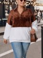 SHEIN LUNE Plus Two Tone Half Zip Teddy Sweatshirt