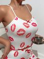 Women's Lip Print Bowknot Decor Cami Sleepwear Top