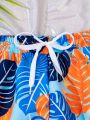 Tween Boys Tropical Printed Drawstring Waist Swim Trunks