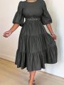 Plus Size Women's Ruffle Hem Round Neck Dress