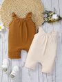 2pcs/Set Baby Girl'S Casual Solid Color Jumpsuit Shorts, Versatile Style