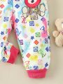 Baby Girls' Fall & Winter Trendy Tie-Dye Printed Bear Patterned Bottoms