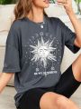 Women's Sun & Letter Print Short Sleeve T-shirt