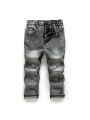 Boys' (Little) Casual Fashionable Ripped Washed Denim Pants