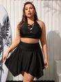 SHEIN Swim SPRTY Plus Size Solid Color Swim Skirt With Waist Ruched Design And Asymmetric Hem