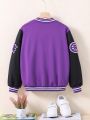 Tween Girl Letter Patched Striped Trim Colorblock Varsity Jacket Without Tee