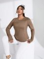 SHEIN Yoga Basic Plus Size Solid Color Sports Long Sleeve T-shirt